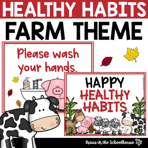 Healthy Habits Posters for Bulletin Boards | Farm Theme Decor | Classroom Decor | Bathroom Posters | Bathroom Decor | Farm Decorations