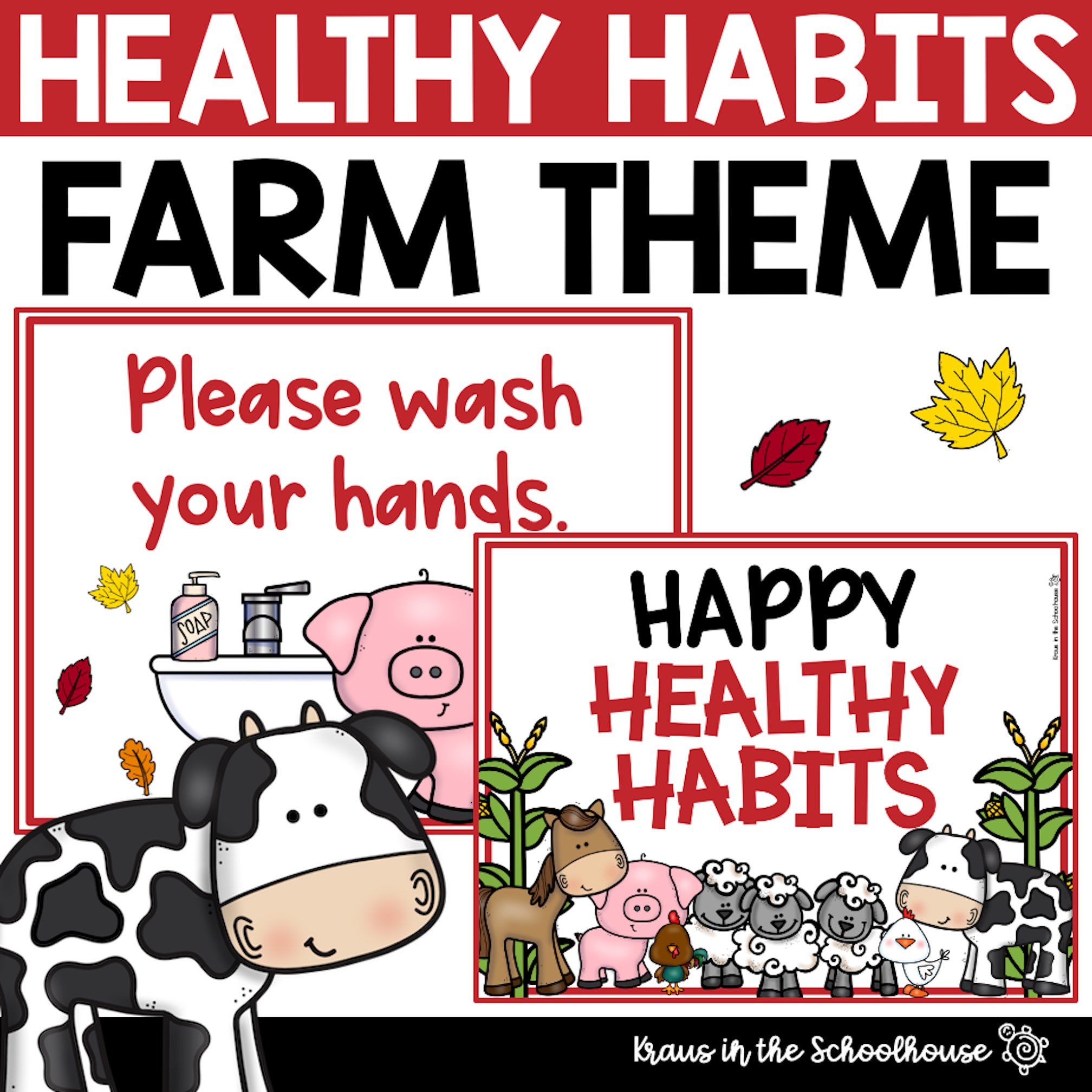 Healthy Habits Posters for Bulletin Boards | Farm Theme Decor | Classroom Decor | Bathroom Posters | Bathroom Decor | Farm Decorations