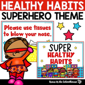 Healthy Habits Posters for Bulletin Boards | Superhero Theme Decor | Superhero Decorations | Classroom Decor| Bathroom Decor
