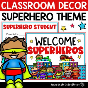 Arredamento a tema supereroe / Arredamento classe / Bacheche / Certificati di supereroi / Targhette di supereroi / Ritorno a scuola