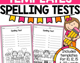 Spelling Tests | Spelling Test Templates |  Spelling Tests for 10, 12, 15, & 20 Words | Blank Spelling Tests for Students