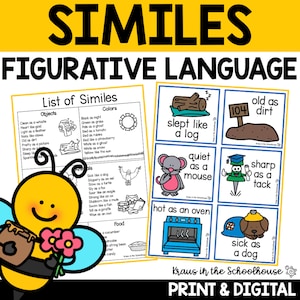 Similes | Figurative Language | Similes Activities | Similes Worksheets | Similes Posters | Writing Similes | Writing Activities