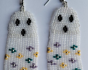 Floral Ghost Beaded Fringe Earrings
