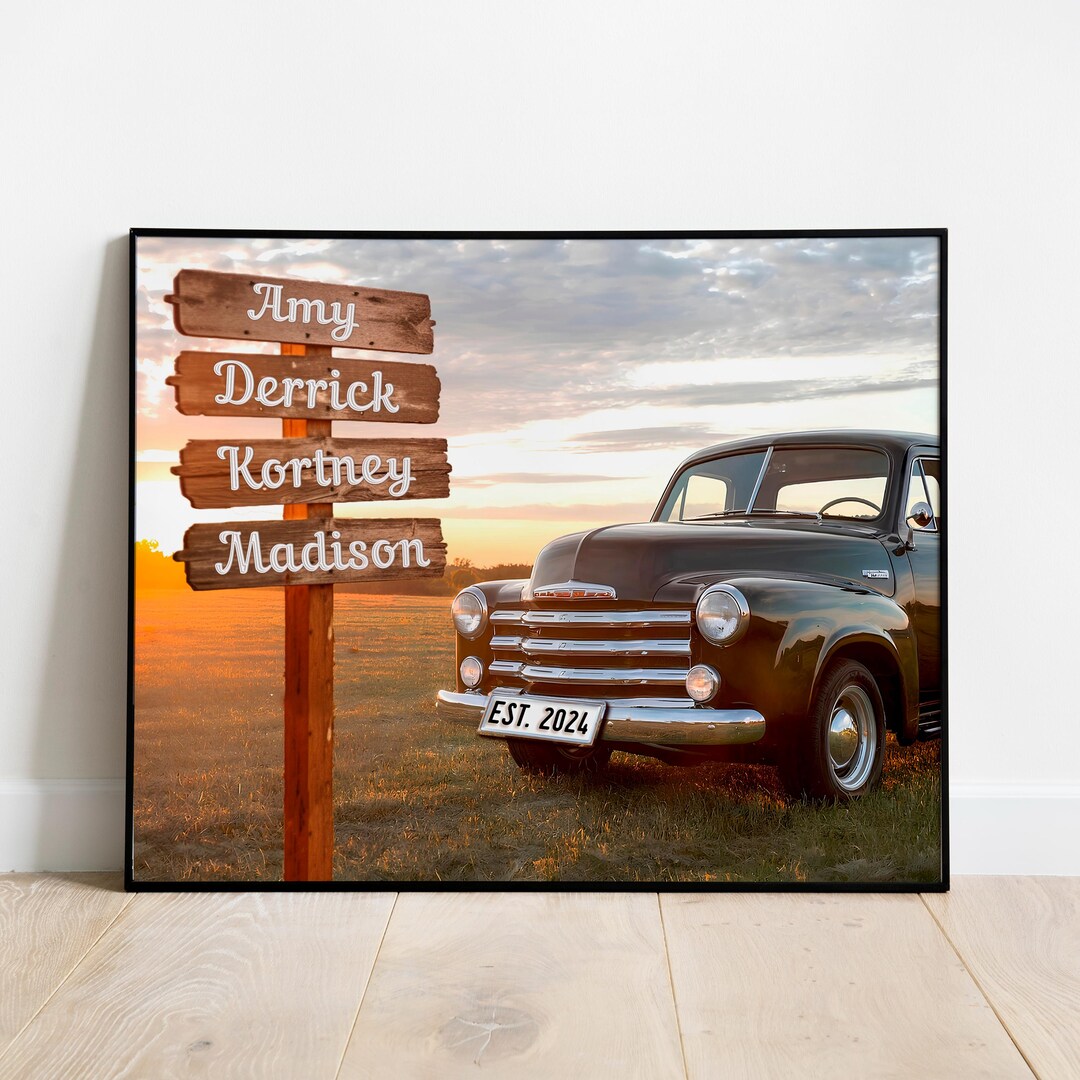 Personalized Family Names, Vintage Car & Street Sign Wall Art. Premium ...