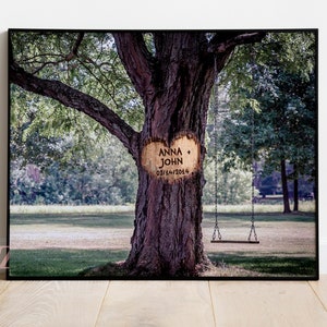 Handmade Wall Art for Couples. Personalized Carved Heart on the Bark of a Tree - Personalized Anniversary Art. Custom Wall Art for Lovers.