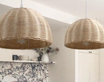 Timeless Sustainable Rattan Pendant Light. Dome Shaped, Warm Tone Farmhouse, Elligent Rattan Pendant Ceiling light Fixture.