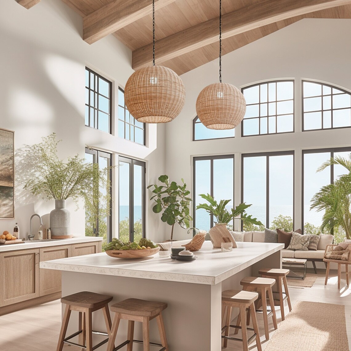 Round Hard Rattan Pendant Light Modern Rattan Lighting - Etsy