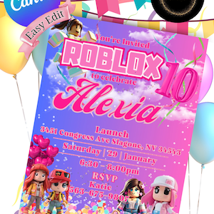 Roblox Girl-verjaardagsuitnodiging met GRATIS videobedankkaart!!!! Digitale download. Direct downloaden