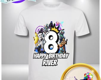 Camiseta de videojuego para niño de 8 años. Transferencia térmica (descarga digital).