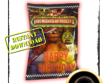 Bolsa de papas fritas "Feliz cumpleaños" de Five Nights at Freddy's. Descarga digital instantánea. Imprime en casa.
