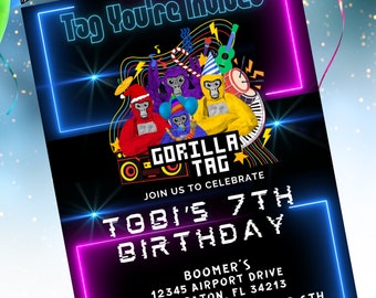 Gorilla Tag Geburtstagseinladung mit KOSTENLOSER Dankeskarte. Digitaler Download, Jungen Geburtstag, Sofortdownload.