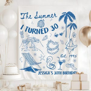 The Summer I Turned Birthday Party Tapestry, Any Age Custom Birthday Banner, Custom 30th Birthday Party Decor, Coastal Birthday Backdrop