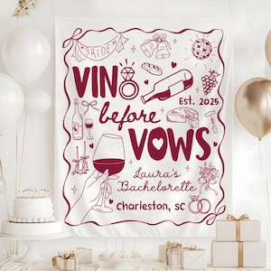 Vino Before Vows Bachelorette Party Tapestry, Winery Wine Bach Party Banner, Bridal Shower Party Decor, Bachelorette Party Backdrop