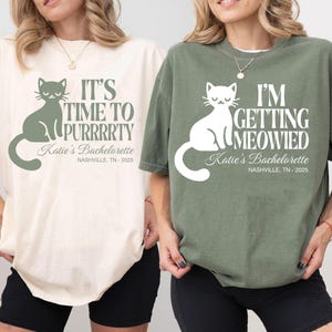 Custom Cat Bachelorette Party Shirt, I&#39;m Getting Meowied Bachelorette Comfort Color Shirt, Cat Themed Bachelorette Shirt, Cat Bride Shirt