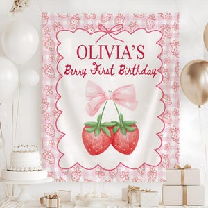 Berry First Birthday Party Tapestry, Berry 1st Birthday Party Yard Sign, Berry First Birthday Decor,  Strawberry 1st Birthday Backdrop