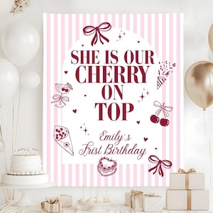 Cherry On Top Birthday Tapestry, Cherry Coquette Birthday Banner, Cherry Bow Birthday Backdrop, Custom Cherry Birthday Decor