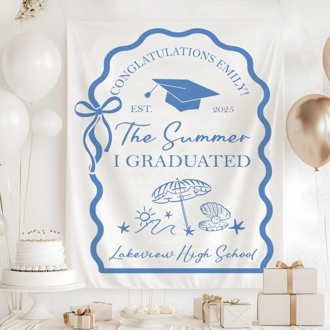 The Summer I Graduated Tapestry, Custom Graduation Party Backdrop ...