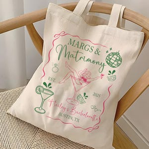 Margs And Matrimony Bachelorette Party Tote Bag, Bachelorette Party Tote Bag, Margarita Veil Bachelorette Tote Bag, Bach Party Decor