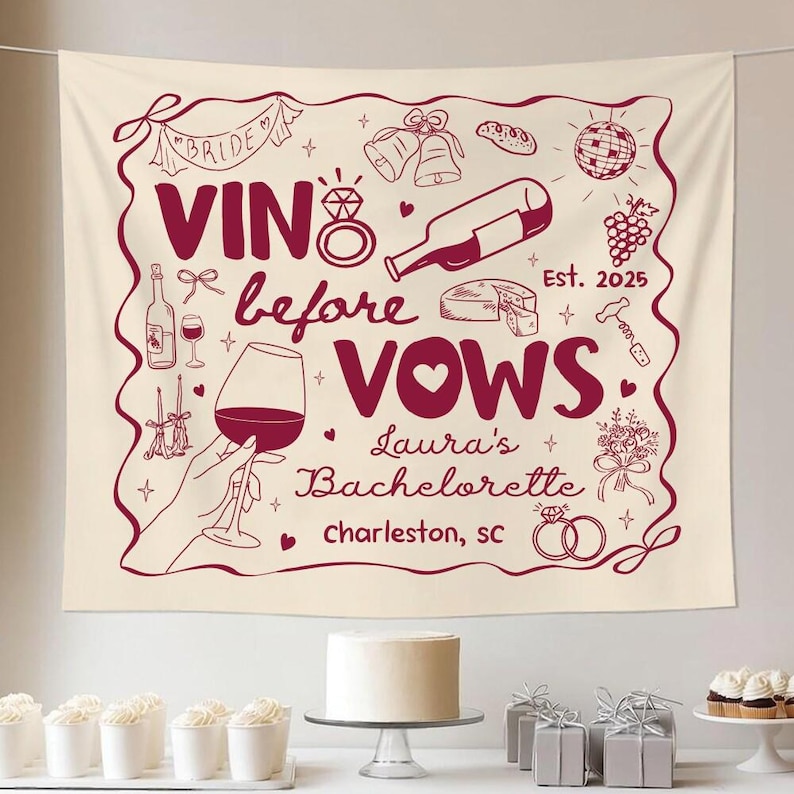 Vino Before Vows Bachelorette Party Tapestry, Winery Wine Bach Party ...