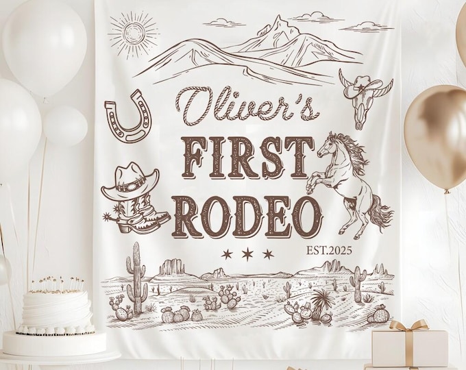 First Rodeo Banner First Rodeo Birthday Theme Banner, First Rodeo Birthday, Cow Birthday ...