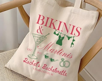 Custom Bikinis And Martini Bachelorette Party Tote Bag, Bikini Martini Bachelorette Decor , Bachelorette Party Favors, Beach Bach Tote Bag