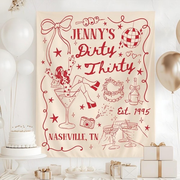 Personalized 30th Birthday Tapestry, Dirty Thirty Birthday Banner, Custom Birthday Party Backdrop, Dirty 30 Birthday Decor