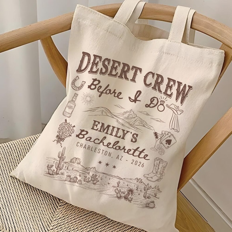 Desert Bachelorette Trip Tote Bag, Desert Crew Before I Do Tote Bag, Scottsdale Bach Party Gift, Gift For Bridesmaid image 1