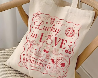 Lucky In Love Bachelorette Tote Bag, Las Vegas Bachelorette Favors, Bridesmaids Totes, Bridesmaid Gift, Casino Theme Bach Party Favors