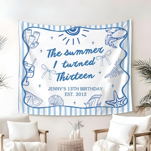 The Summer I Turned Thirteen Birthday Tapestry, Custom 13th Birthday Yard Sign, Personalized Birthday Backdrop, Birthday Party Decor