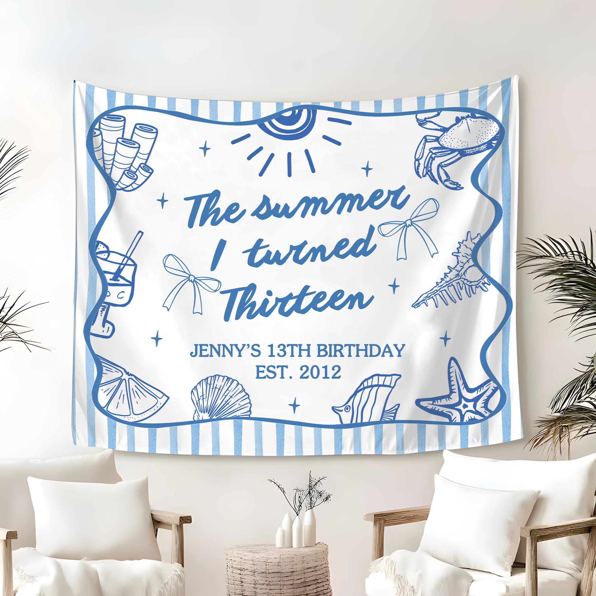 The Summer I Turned Thirteen Birthday Tapestry, Custom 13th Birthday Yard Sign, Personalized Birthday Backdrop, Birthday Party Decor