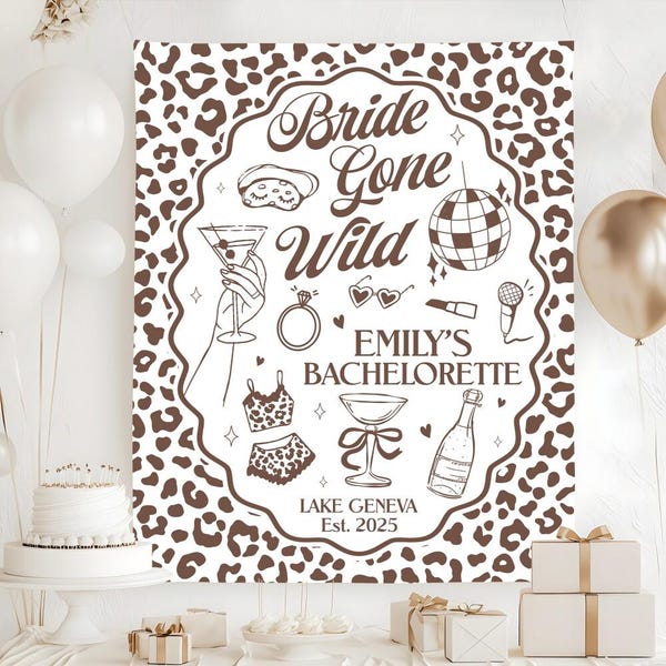 Bride Gone Wild Bachelorette Tapestry, Cheetah Bachelorette Banner, Leopard Bachelorette Decor, Animal Print Bachelorette Backdrop