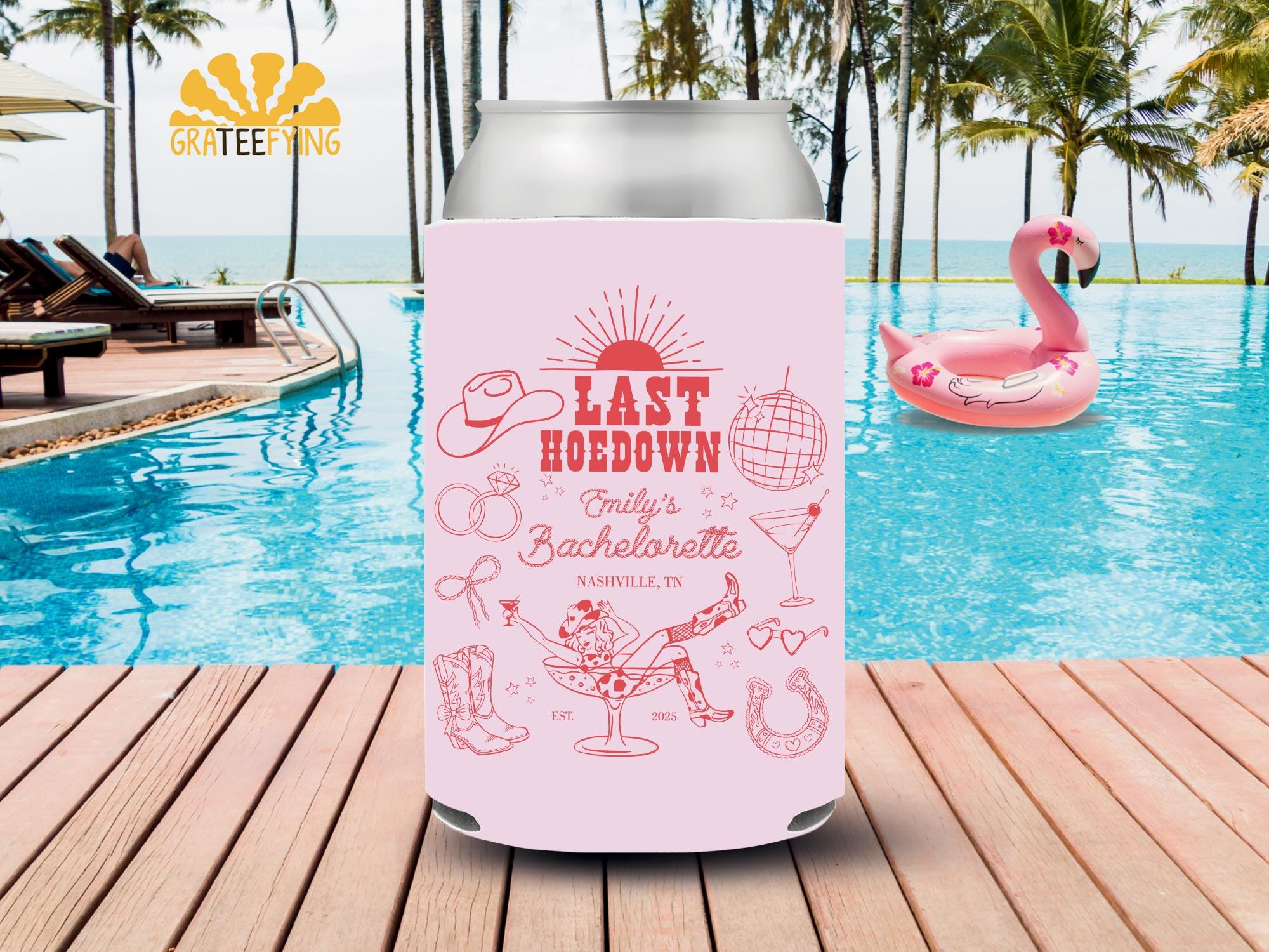 Custom Last Hoedown Bachelorette Party Can Coolers, Western Disco Party Can Coolers, Cowgirl Party Decor, Custom Disco Bachelorette Decor