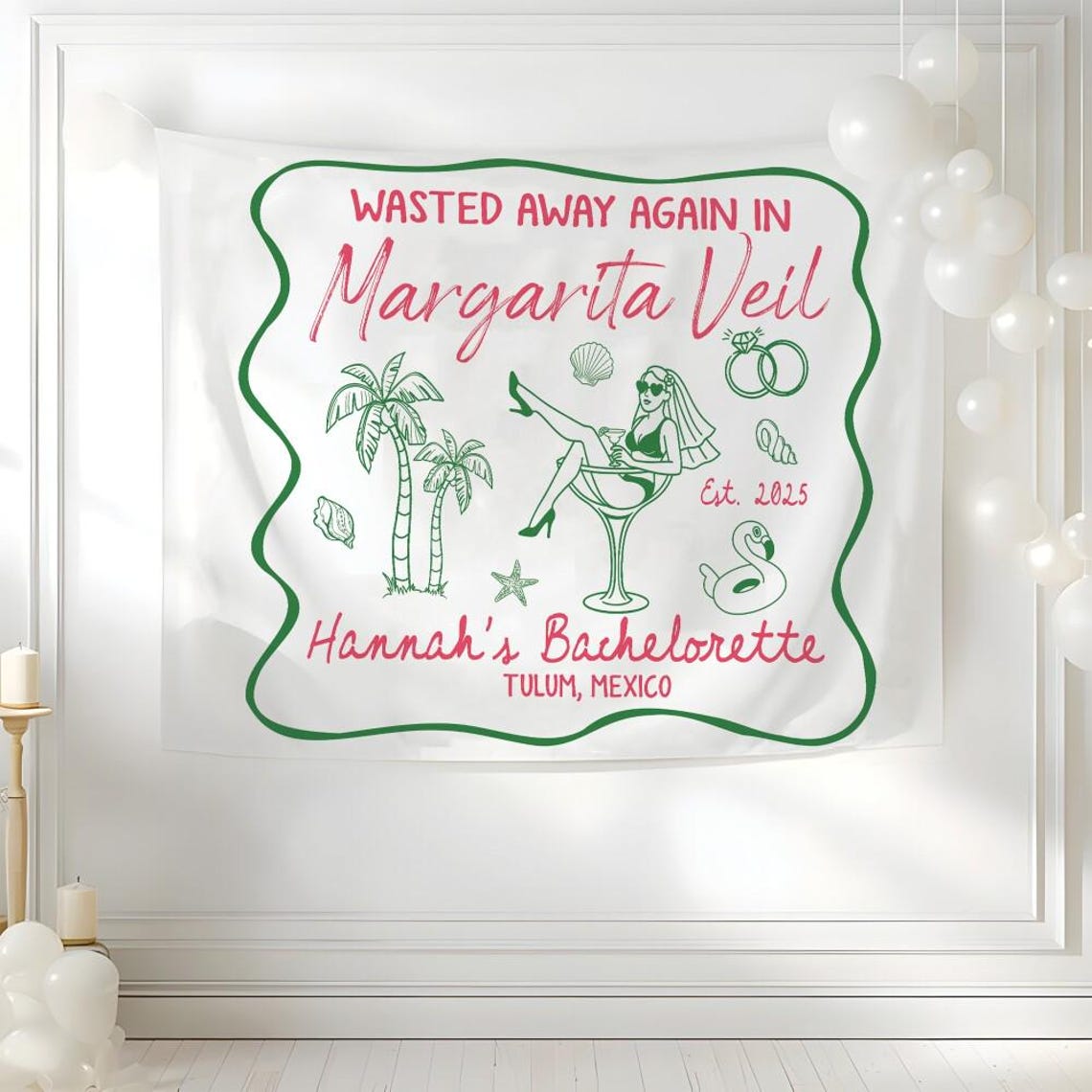 Margarita Veil Bachelorette Banner, Wasted Away Again in Margarita Veil ...