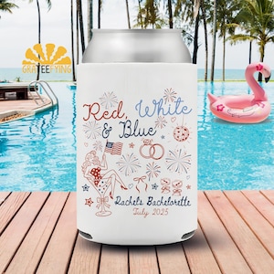 Red White & Blue Bachelorette Can Coolers, 4th of July Bachelorette Can Coolers, Custom Fourth Of July American Decor, Bridesmaid Gifts