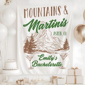 Mountains and Martinis Bachelorette Tapestry, Mountains and Martinis Bachelorette Decor, Custom Bach Yard Sign, Mountain Bachelorette Decor