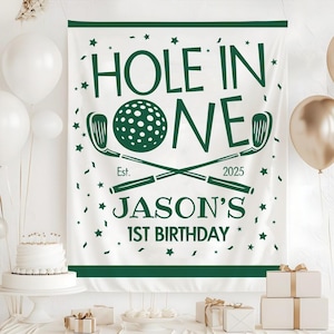 Hole In One Goft First Birthday Tapestry, Hole in One First Birthday Banner, Hole in One Birthday Tapestry, Golf 1st Birthday Sign