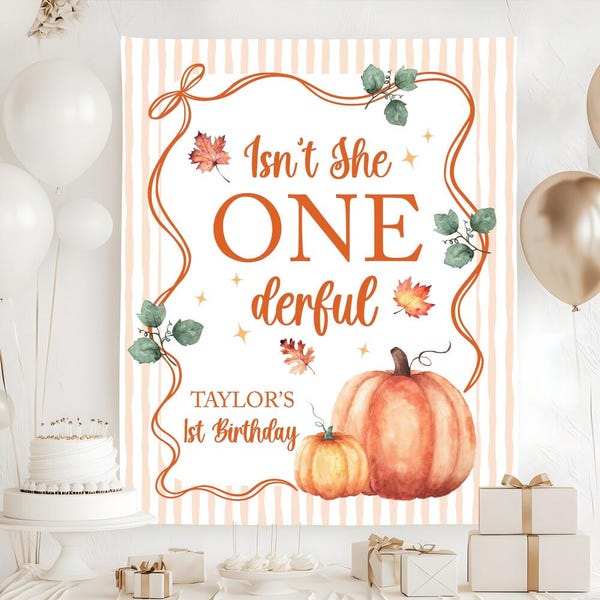 Isn't She ONEderful Birthday Tapestry, Custom Autumn 1st Birthday Banner, Fall ONEderful Backdrop, Pumpkin 1st Banner, Fall Birthday Decor
