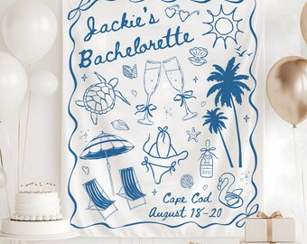 Personalized Beach Bachelorette Party Tapestry, Beach Party  display picture 3