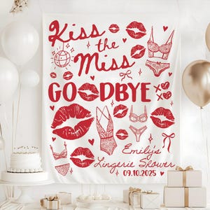 Custom Lingerie Shower Tapestry, Lingerie Bridal Shower Party Banner, Kiss The Miss Goodbye Sign, Lingerie Shower Decor