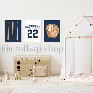 Baseball DIGITAL wall art| Set of 3 custom name and number baseball prints| Boys nursery wall| Baseball room decor| Baseball nursery theme.