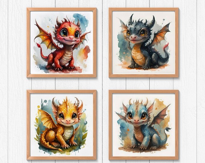 8 Enchanting Baby Dragon Nursery Prints - Adorable Watercolor Wall Art ...