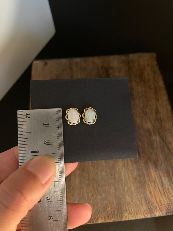 Australian white opal stud earrings, 14k gold - image 2