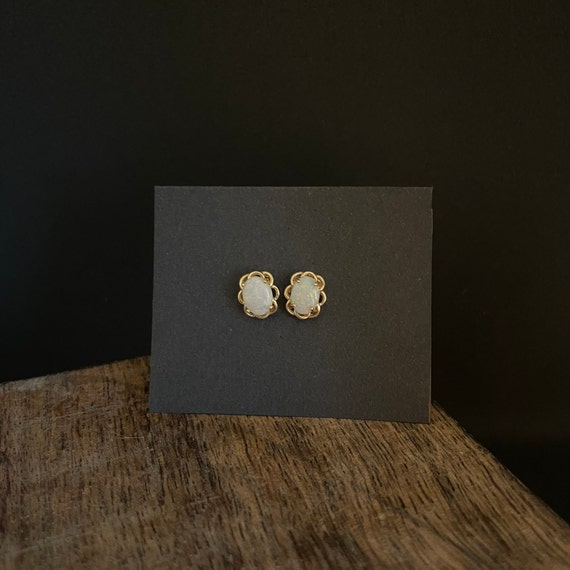 Australian white opal stud earrings, 14k gold - image 1
