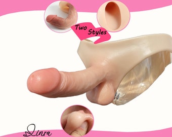 LINRA Silicone Wearable Dildo Thong Panties Realistic Flexible Penis Hollow insertable use Sex Toy for Gay Lesbian Men Women #13,Two Styles