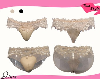 LINRA Hiding Gaff Lace Thongs & Brief Panty See Through Panties Sponge Camel Toe Gaff Underwear for Transgender Women, Drag Queens #L04
