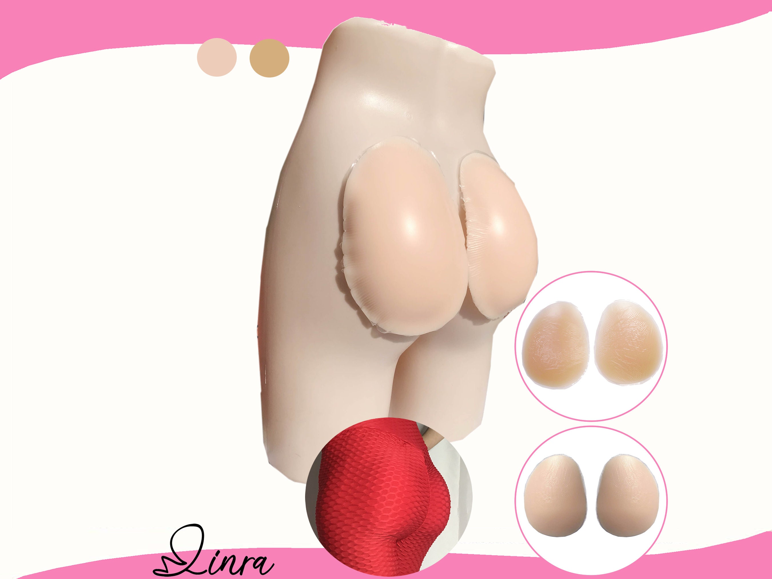 LINRA Silicone Butt Enhancer Pads Cosplay/Crossplay, sfx, TG/CD, M2F Transformation Self-Adhesive Big Butt Shaper Reusable，2 Piece Set