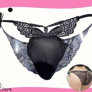 LINRA Hiding Gaff Panty Sexy Side Tie Lace Adjustable Low-Rise Underwear Sponge Camel Toe Brief Gaff for Transgender Women, Drag Queens #L03