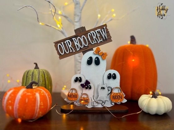 Boo Crew Family Halloween Desk Decor, Hand Painted Ghost Family Sign, Personalized Boo Family, Fall Mantle Decor, Halloween Tiered Tray