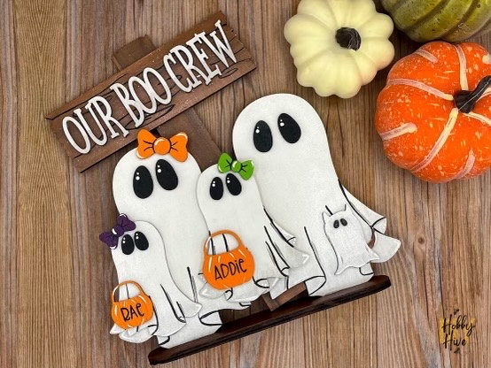 Boo Crew Family Halloween Desk Decor, Hand Painted Ghost Family Sign, Personalized Boo Family, Fall Mantle Decor, Halloween Tiered Tray