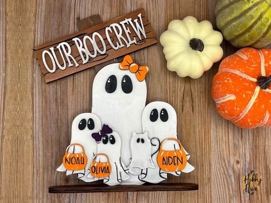 Boo Crew Family Halloween Desk Decor, Hand Painted Ghost Family Sign, Personalized Boo Family, Fall Mantle Decor, Halloween Tiered Tray